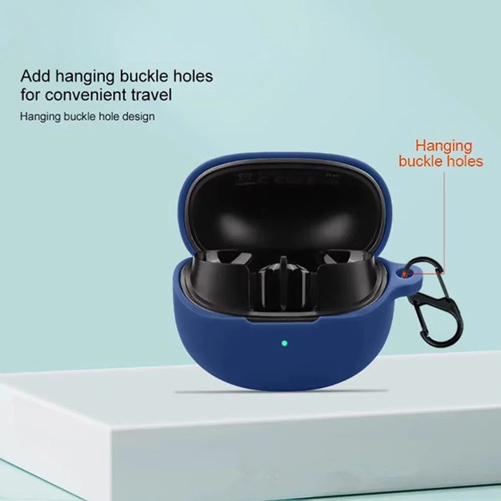 For QCY Melobuds Pro Bluetooth-compatible Earphones Case with Anti Lost Buckle Silicone Protective Cover - Dark Blue - 3