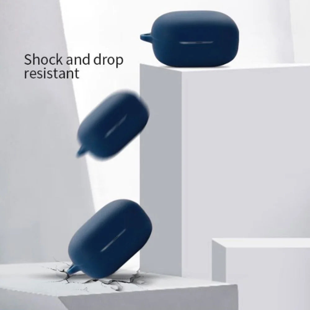 For QCY MeloBuds ANC HT05 Bluetooth-compatible Earphones Case with Anti Lost Buckle Silicone Protective Cover - Dark Blue - 3