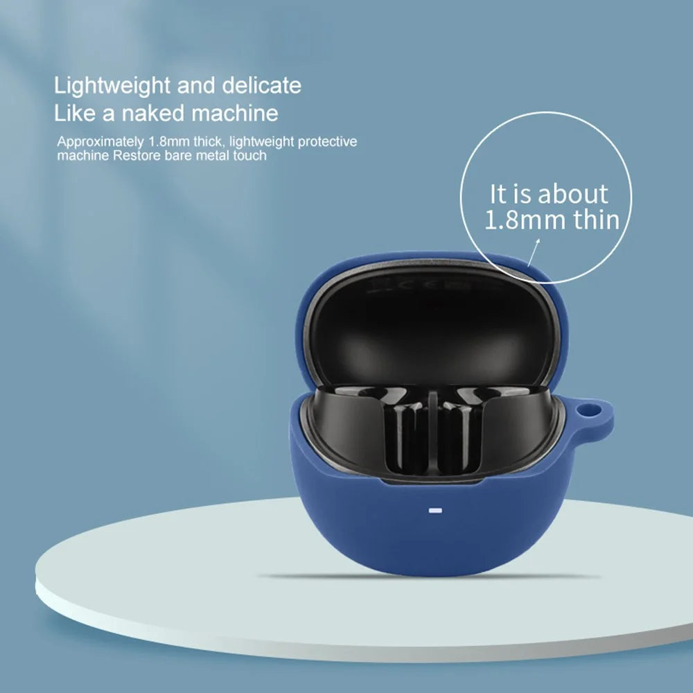 For QCY AilyBuds Pro+ Bluetooth-compatible Earphones Case with Anti Lost Buckle Silicone Protective Cover - Dark Blue - 5