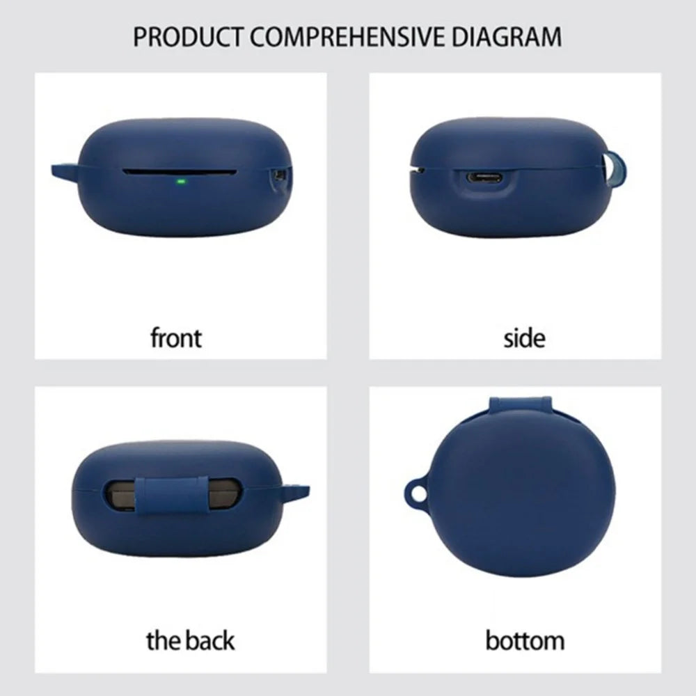 For QCY T13 ANC 2 Bluetooth-compatible Earphones Case with Anti Lost Buckle Silicone Protective Cover - Dark Blue - 5