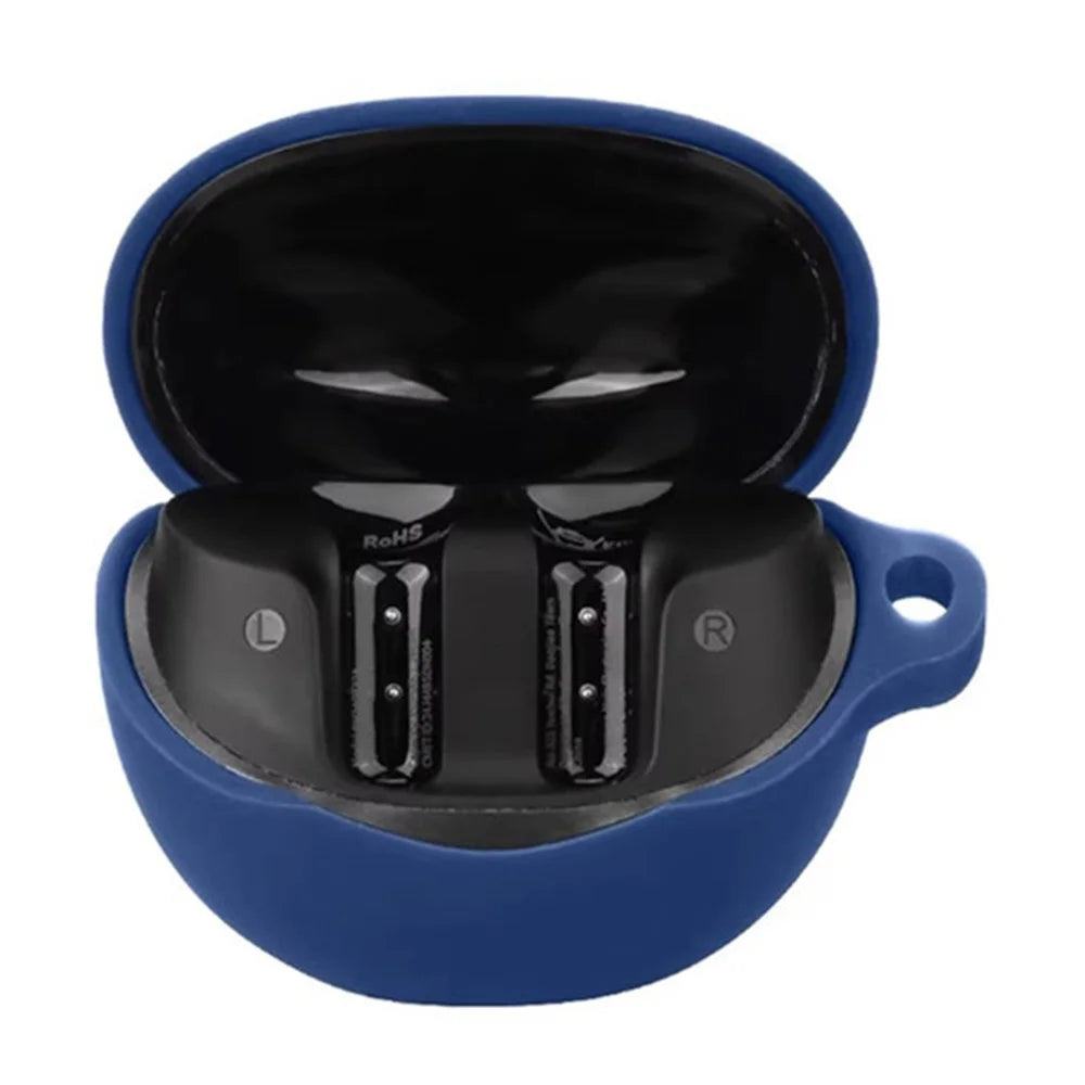 For QCY AilyBuds Clear Bluetooth-compatible Earphones Case with Anti Lost Buckle Silicone Protective Cover - Dark Blue - 2