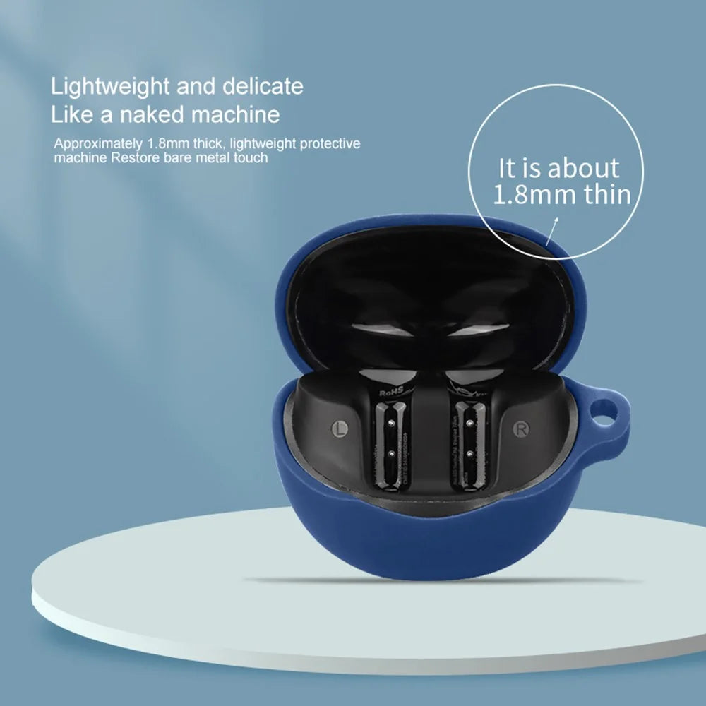 For QCY AilyBuds Clear Bluetooth-compatible Earphones Case with Anti Lost Buckle Silicone Protective Cover - Dark Blue - 5