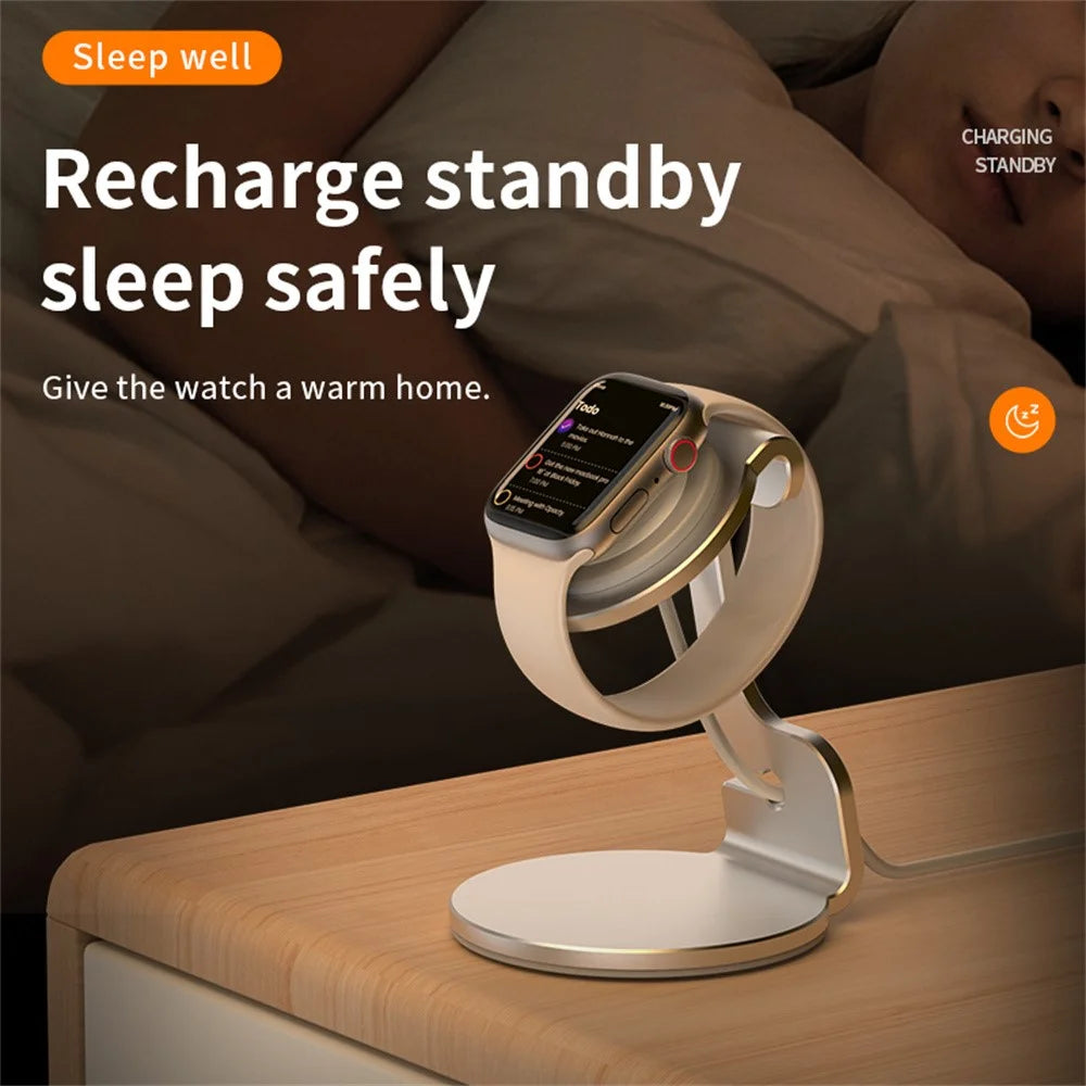 For Apple Watch Wireless Charging Bracket Aluminum Alloy Charger Dock Stand - Black - 5