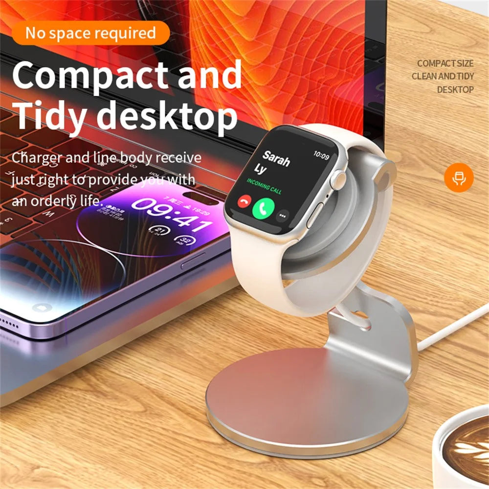 For Apple Watch Wireless Charging Bracket Aluminum Alloy Charger Dock Stand - Black - 6