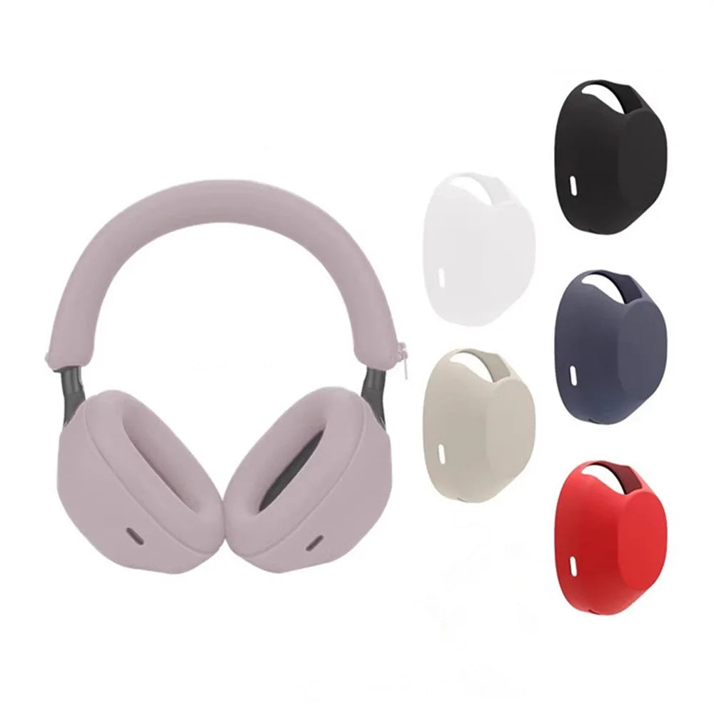 For Sony WH-1000XM5 Headphones Protection Set Headband Cover + Outer Earcup Cover + Earmuff Silicone Case - White - 3