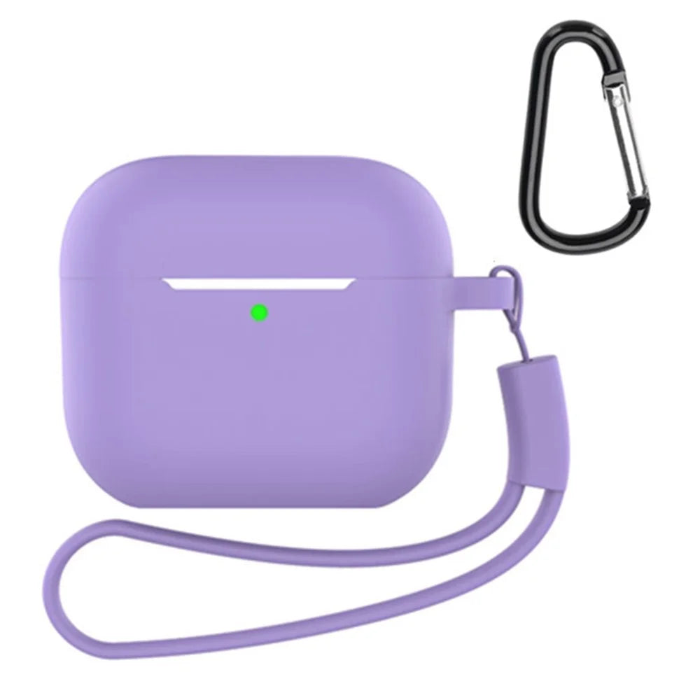 For AirPods 4 Silicone Case 3 in 1 Protective Cover Set with Strap + Keychain - Purple - 1