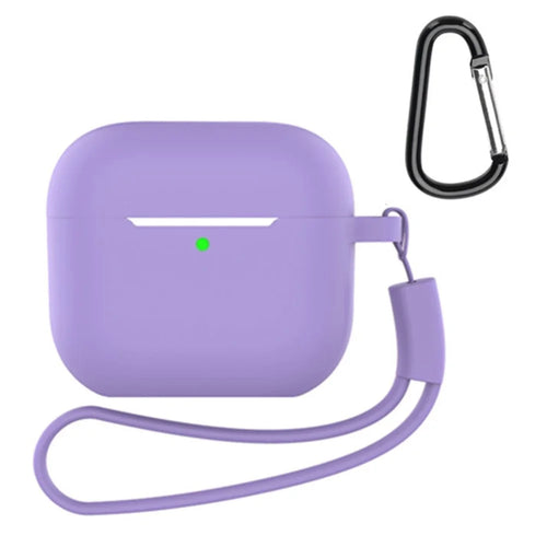 For AirPods 4 Silicone Case 3 in 1 Protective Cover Set with Strap + Keychain - Purple - 1
