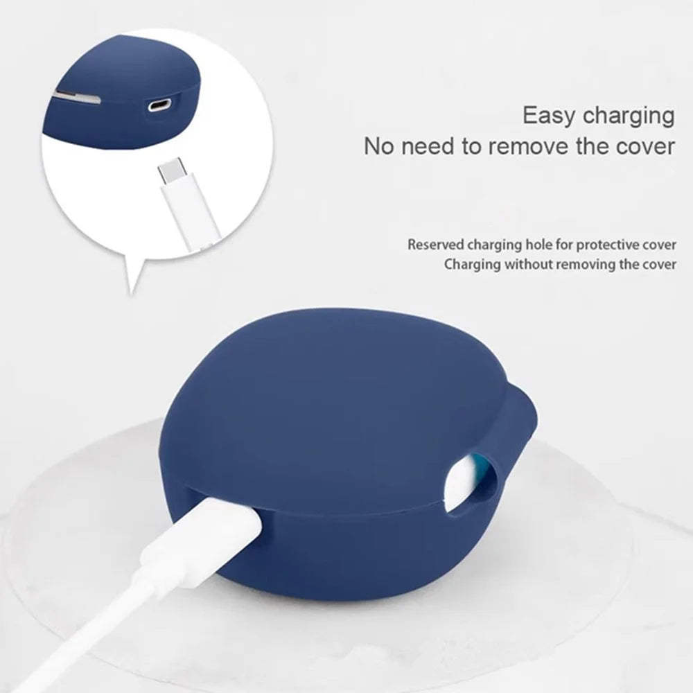 For QCY MeloBuds N30 Silicone Case with Anti Lost Buckle Bluetooth-compatible Earphones Protective Cover - Dark Blue - 3