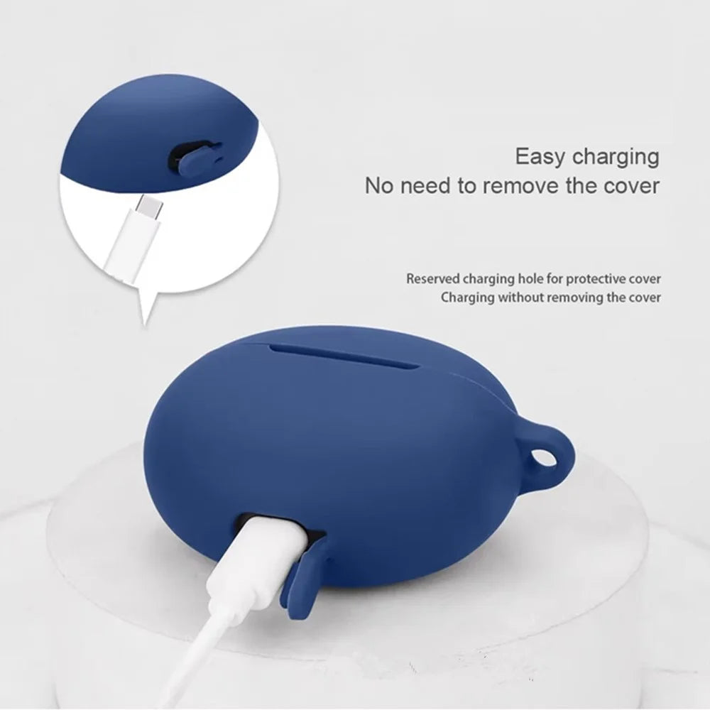 For Realme Buds T01 Silicone Case with Anti Lost Buckle Bluetooth-compatible Earphones Protective Cover - Dark Blue - 4