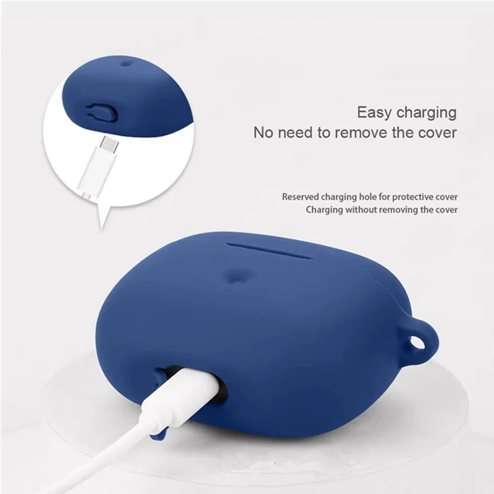 For Bowers & Wilkins Pi8 Silicone Case with Anti Lost Buckle Bluetooth-compatible Earphones Protective Cover - Dark Blue - 4