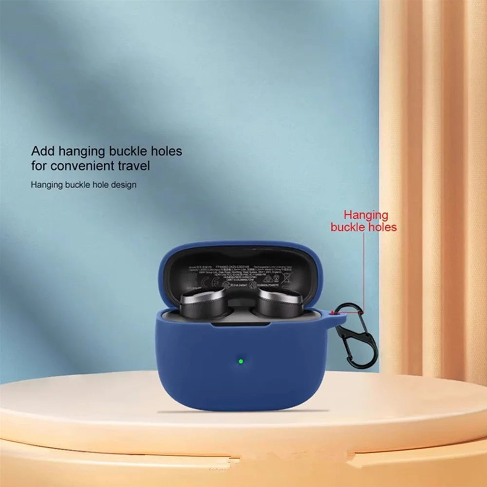 For Bowers & Wilkins Pi8 Silicone Case with Anti Lost Buckle Bluetooth-compatible Earphones Protective Cover - Dark Blue - 6