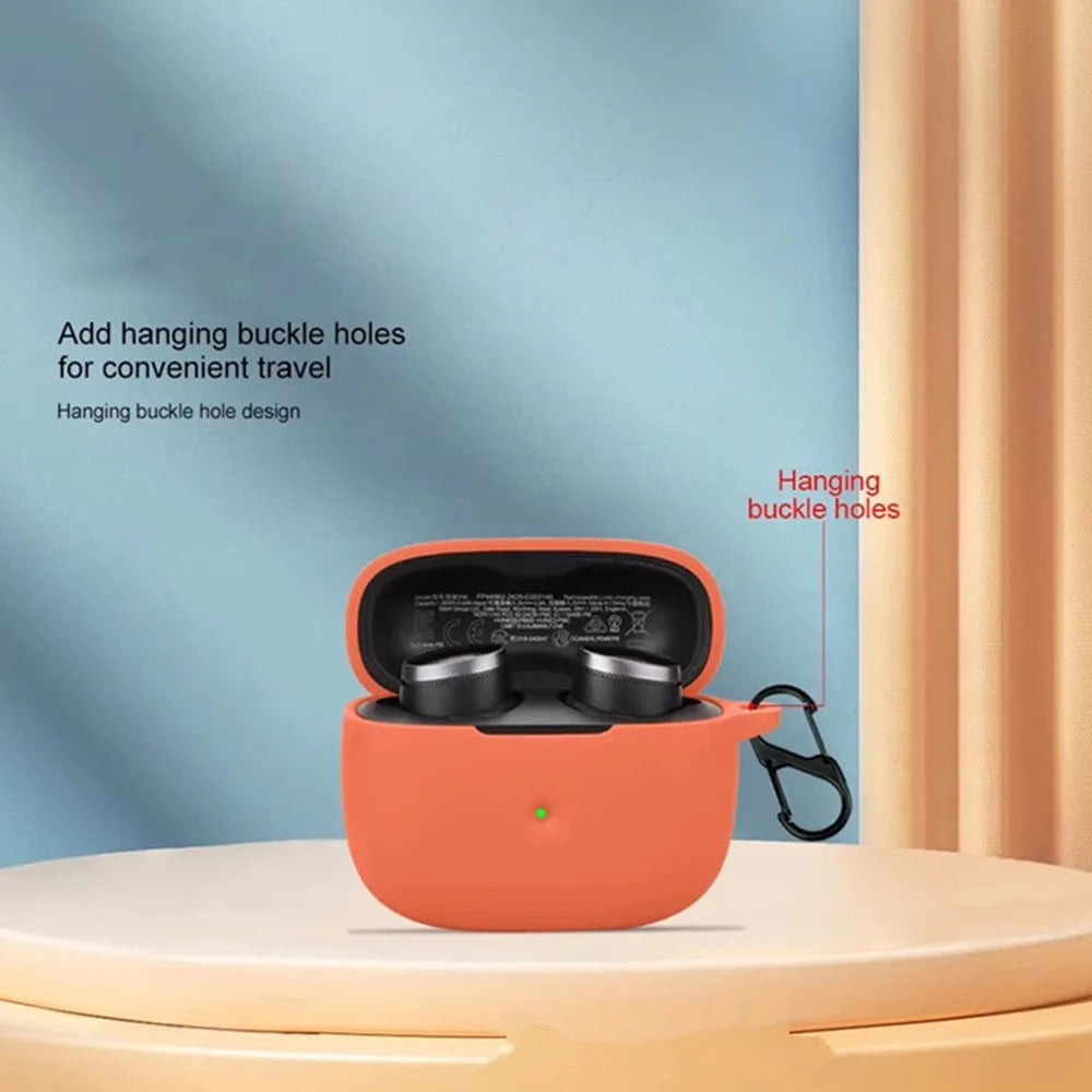 For Bowers & Wilkins Pi6 Silicone Case with Anti Lost Buckle Bluetooth-compatible Earphones Protective Cover - Orange - 5