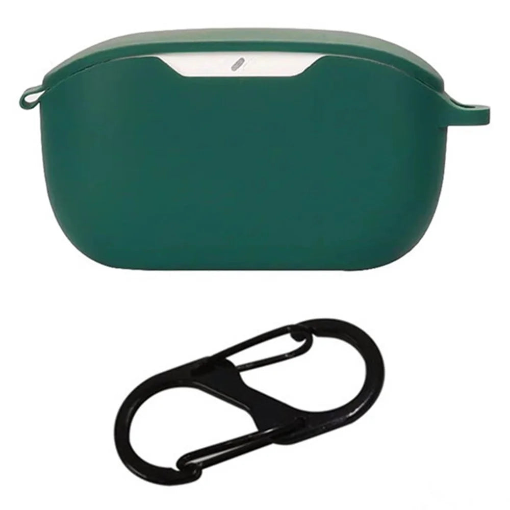 For JBL Wave Buds 2 Silicone Case with Anti Lost Buckle Bluetooth-compatible Earphones Protective Cover - Blackish Green - 1