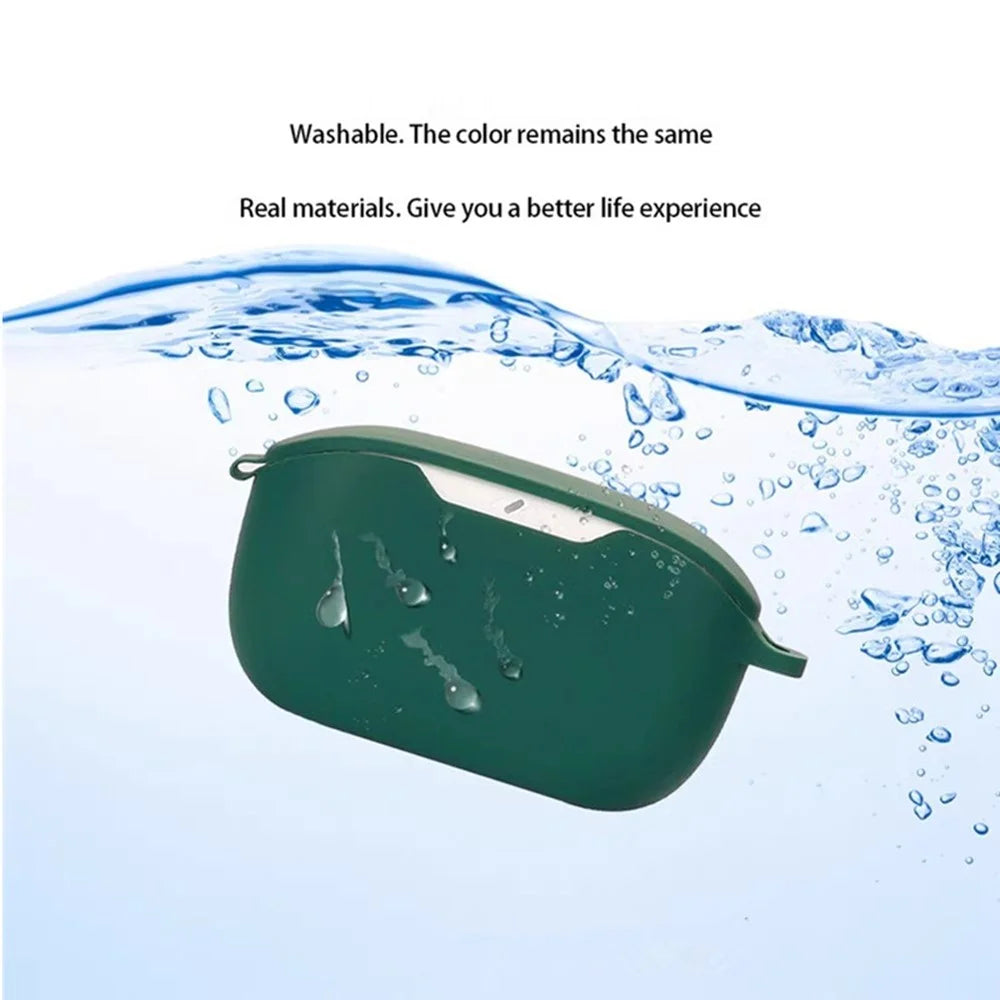 For JBL Wave Buds 2 Silicone Case with Anti Lost Buckle Bluetooth-compatible Earphones Protective Cover - Blackish Green - 3