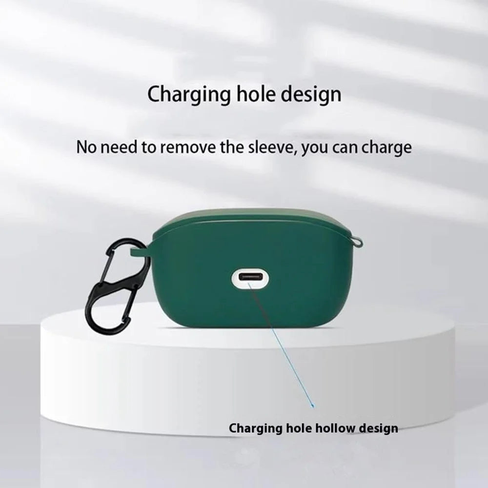 For JBL Wave Buds 2 Silicone Case with Anti Lost Buckle Bluetooth-compatible Earphones Protective Cover - Blackish Green - 5