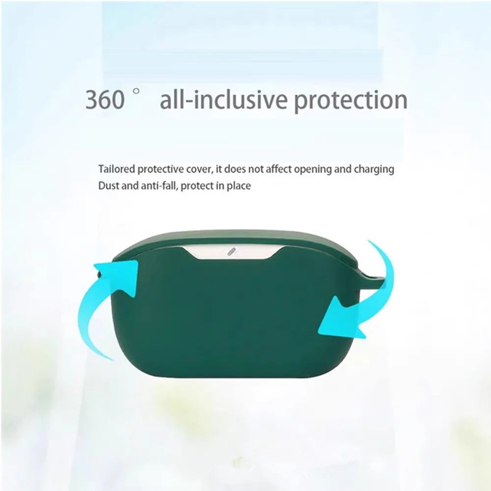For JBL Wave Buds 2 Silicone Case with Anti Lost Buckle Bluetooth-compatible Earphones Protective Cover - Blackish Green - 6