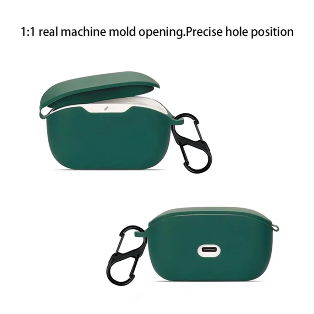 For JBL Wave Buds 2 Silicone Case with Anti Lost Buckle Bluetooth-compatible Earphones Protective Cover - Blackish Green - 7