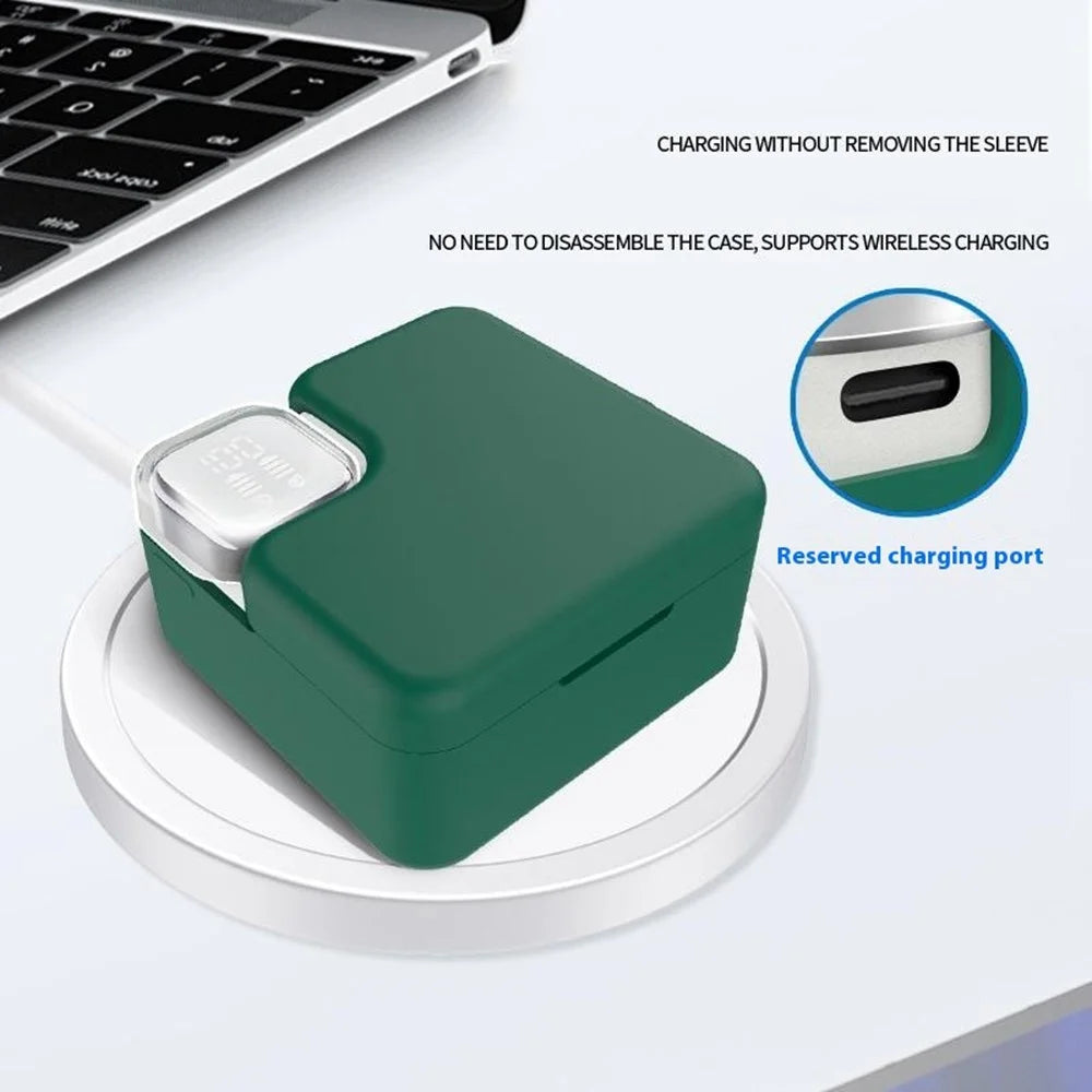 For QCY MeloBuds Neo Silicone Case with Anti Lost Buckle Bluetooth-compatible Earphones Protective Cover - Blackish Green - 2