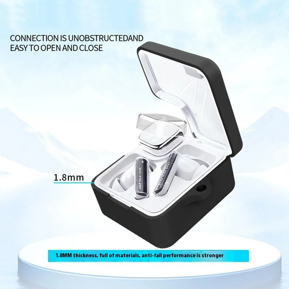 For QCY MeloBuds Neo Silicone Case with Anti Lost Buckle Bluetooth-compatible Earphones Protective Cover - Blackish Green - 7