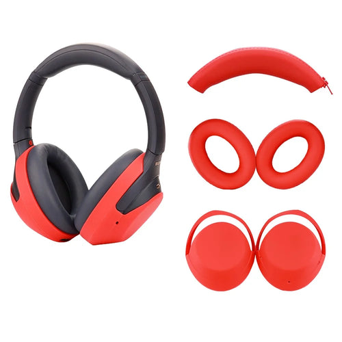 For Sony WH-1000XM3 / WH-1000XM4 Silicone Case Set with Headband Cover Headphone Protective Earpads Caps - Red - 1