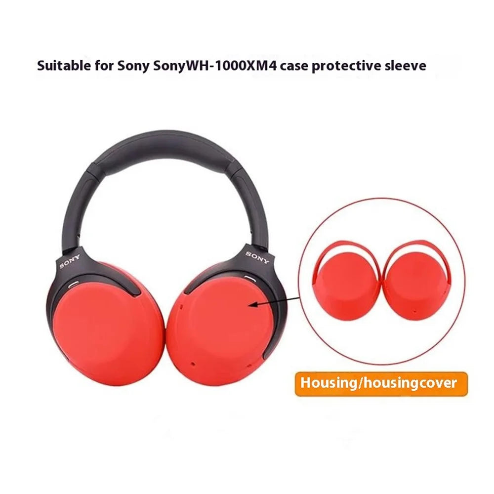 For Sony WH-1000XM3 / WH-1000XM4 Silicone Case Set with Headband Cover Headphone Protective Earpads Caps - Red - 2