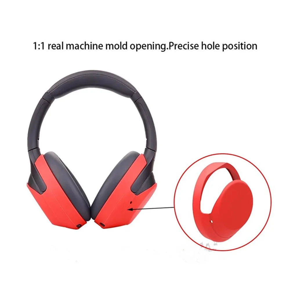 For Sony WH-1000XM3 / WH-1000XM4 Silicone Case Set with Headband Cover Headphone Protective Earpads Caps - Red - 3