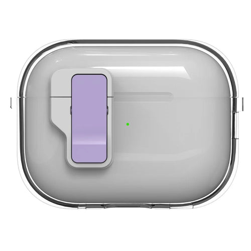 For Apple AirPods Pro Case Clear Crystal Automatic Switch TPU + PC Earphone Cover with Hook - Purple - 1