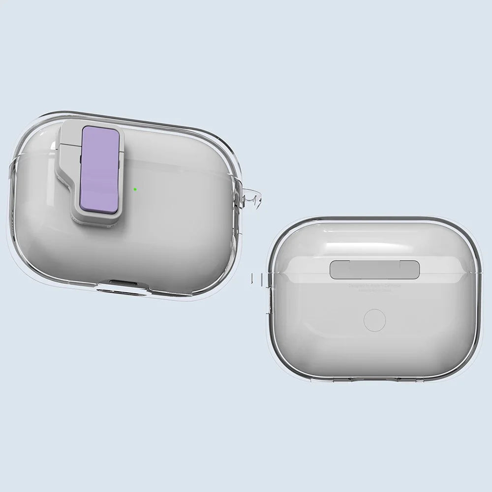 For Apple AirPods Pro Case Clear Crystal Automatic Switch TPU + PC Earphone Cover with Hook - Purple - 6