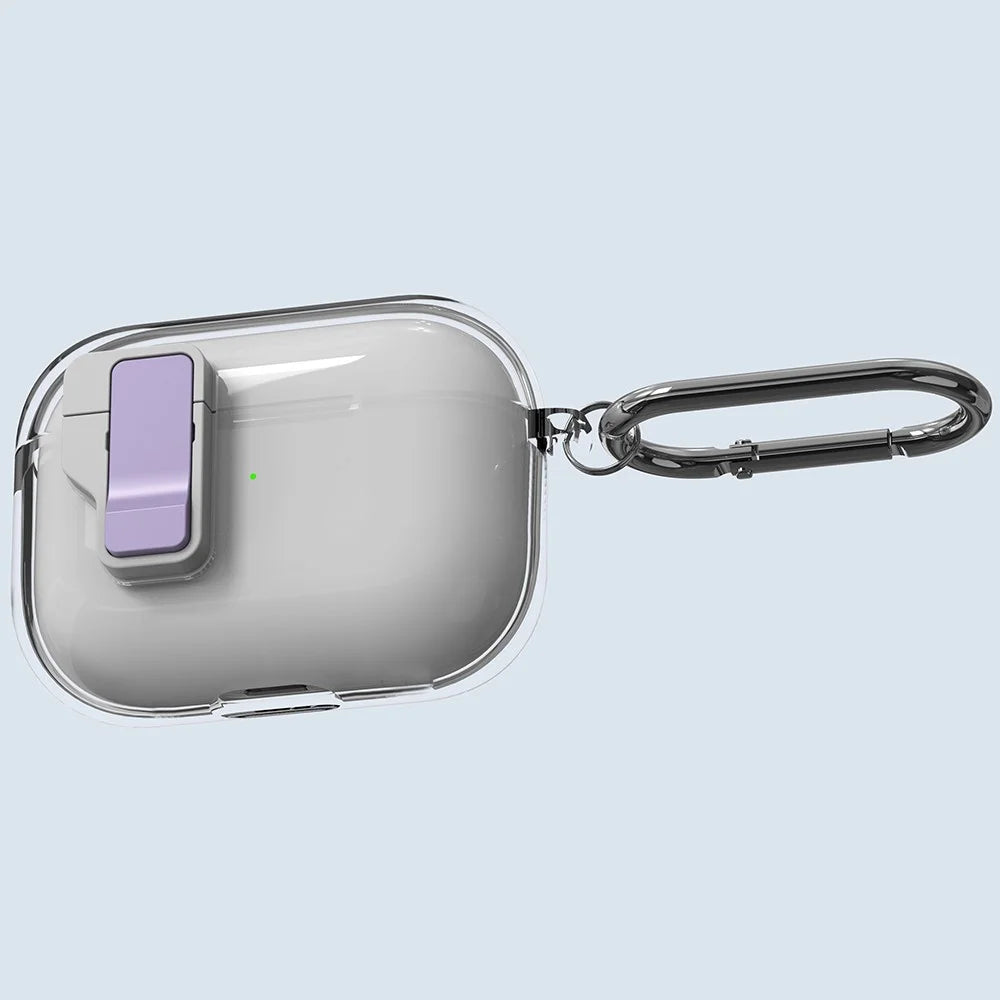 For Apple AirPods Pro Case Clear Crystal Automatic Switch TPU + PC Earphone Cover with Hook - Purple - 7