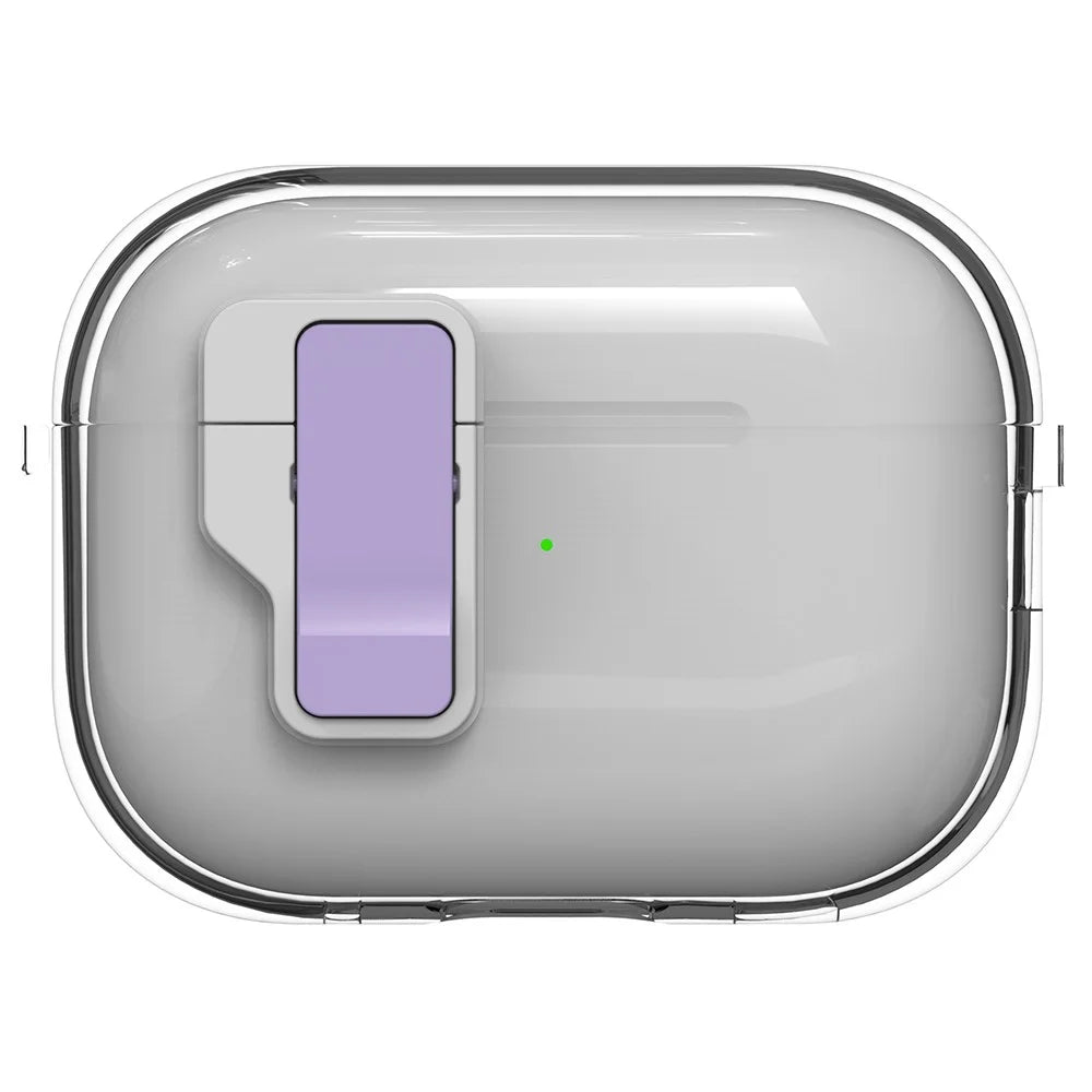 For AirPods Pro 2 Case Clear Crystal Automatic Switch TPU + PC Earphone Cover with Hook - Purple - 1