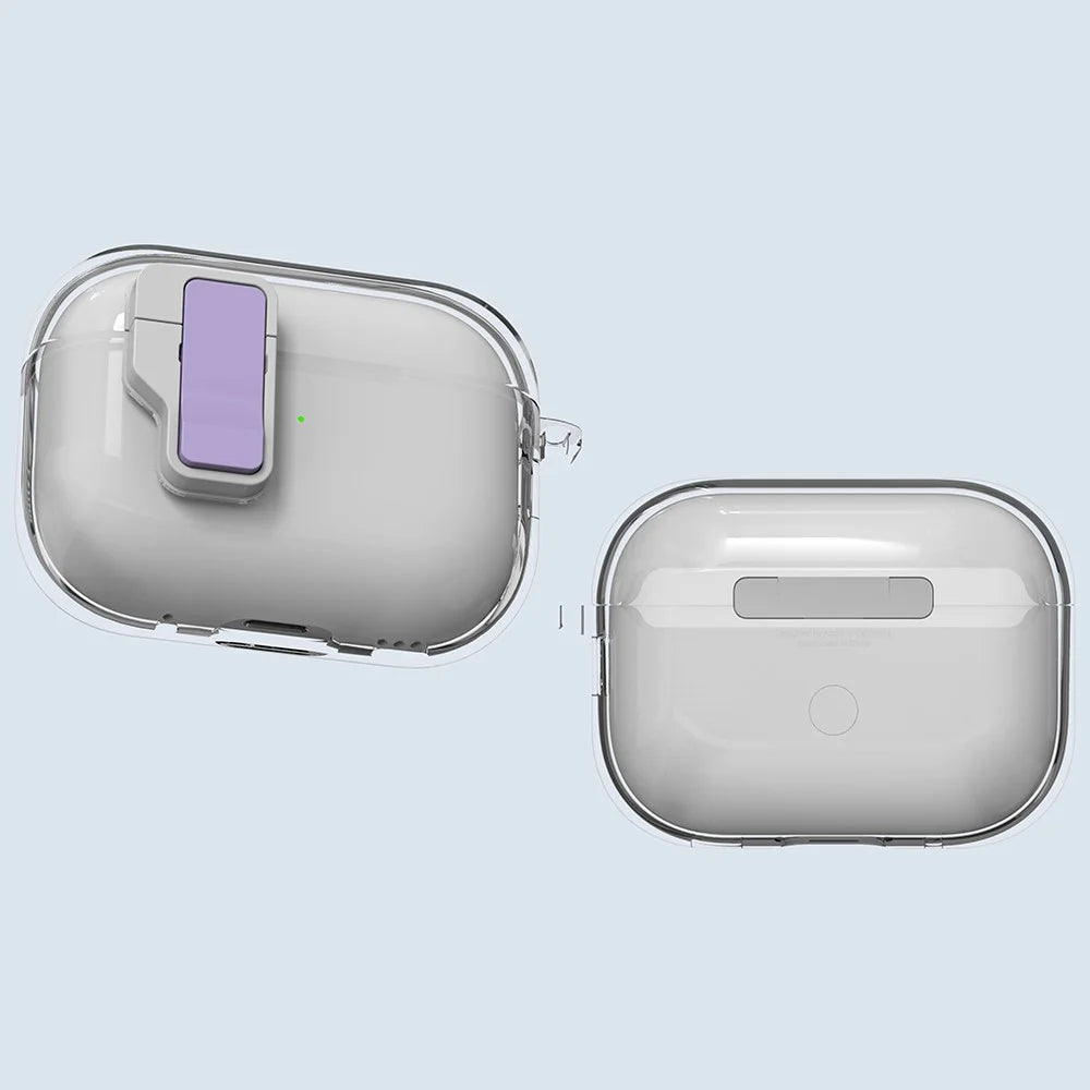 For AirPods Pro 2 Case Clear Crystal Automatic Switch TPU + PC Earphone Cover with Hook - Purple - 6