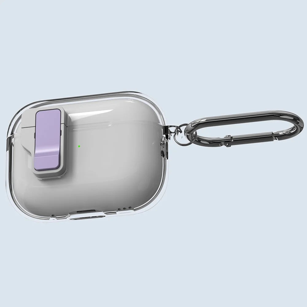 For AirPods Pro 2 Case Clear Crystal Automatic Switch TPU + PC Earphone Cover with Hook - Purple - 7