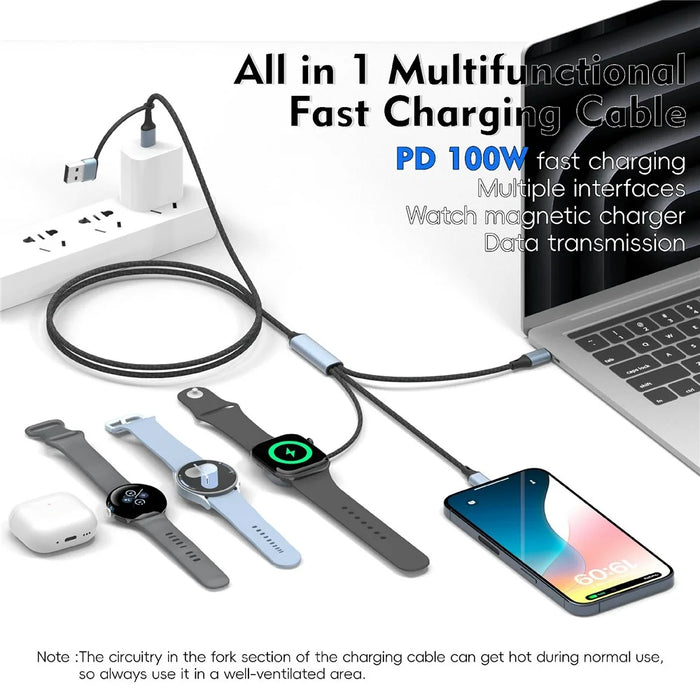 100W Metal Shell Braided Charging Cable Wireless Charger For Computer  /  Phone  /  Watch  /  Earbuds USB-C Output Cable - Dual Type-C (U33) - 2