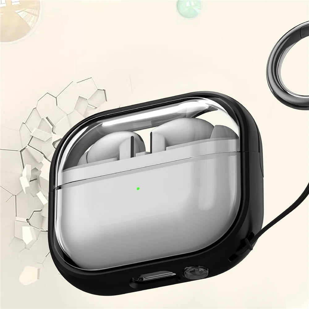 For Samsung Galaxy Buds3 Pro  /  Buds3 Case PC + TPU Bluetooth-compatible Earbud Cover Phone Stand with Carabiner - Transparent Black - 5