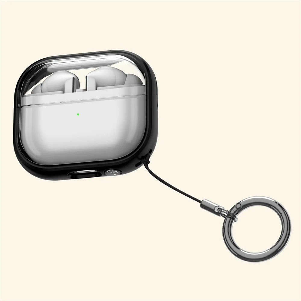 For Samsung Galaxy Buds3 Pro  /  Buds3 Case PC + TPU Bluetooth-compatible Earbud Cover Phone Stand with Carabiner - Transparent Black - 6