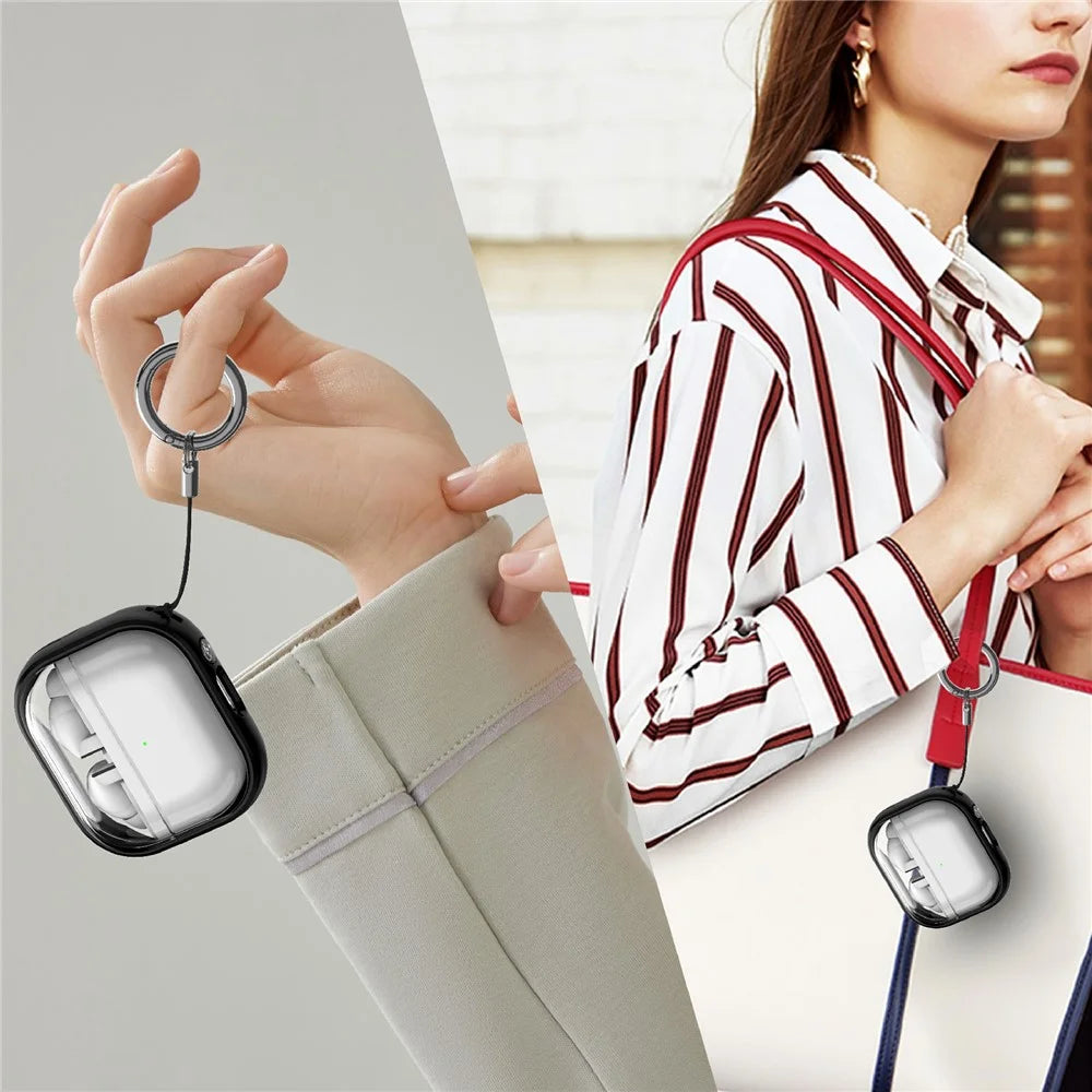 For Samsung Galaxy Buds3 Pro  /  Buds3 Case PC + TPU Bluetooth-compatible Earbud Cover Phone Stand with Carabiner - Transparent Black - 7