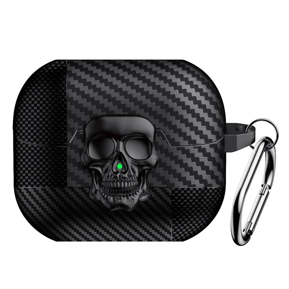 For Samsung Galaxy Buds3 Pro  /  Buds3 Protective Case Skull Design Snap Switch TPU + Metal Earphone Cover with Carabiner - Black - 1
