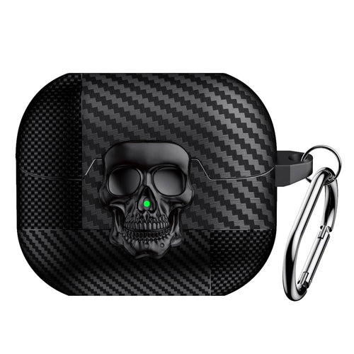 For Samsung Galaxy Buds3 Pro  /  Buds3 Protective Case Skull Design Snap Switch TPU + Metal Earphone Cover with Carabiner - Black - 1