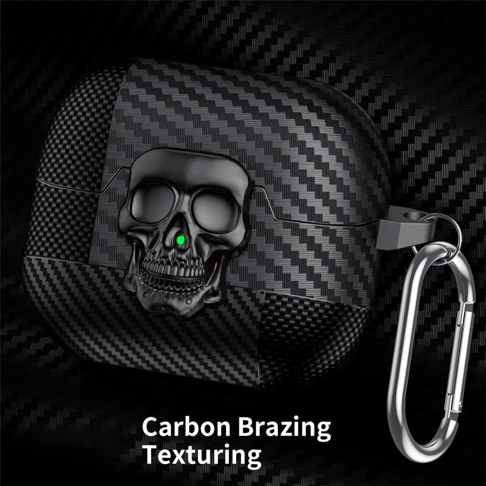 For Samsung Galaxy Buds3 Pro  /  Buds3 Protective Case Skull Design Snap Switch TPU + Metal Earphone Cover with Carabiner - Black - 4