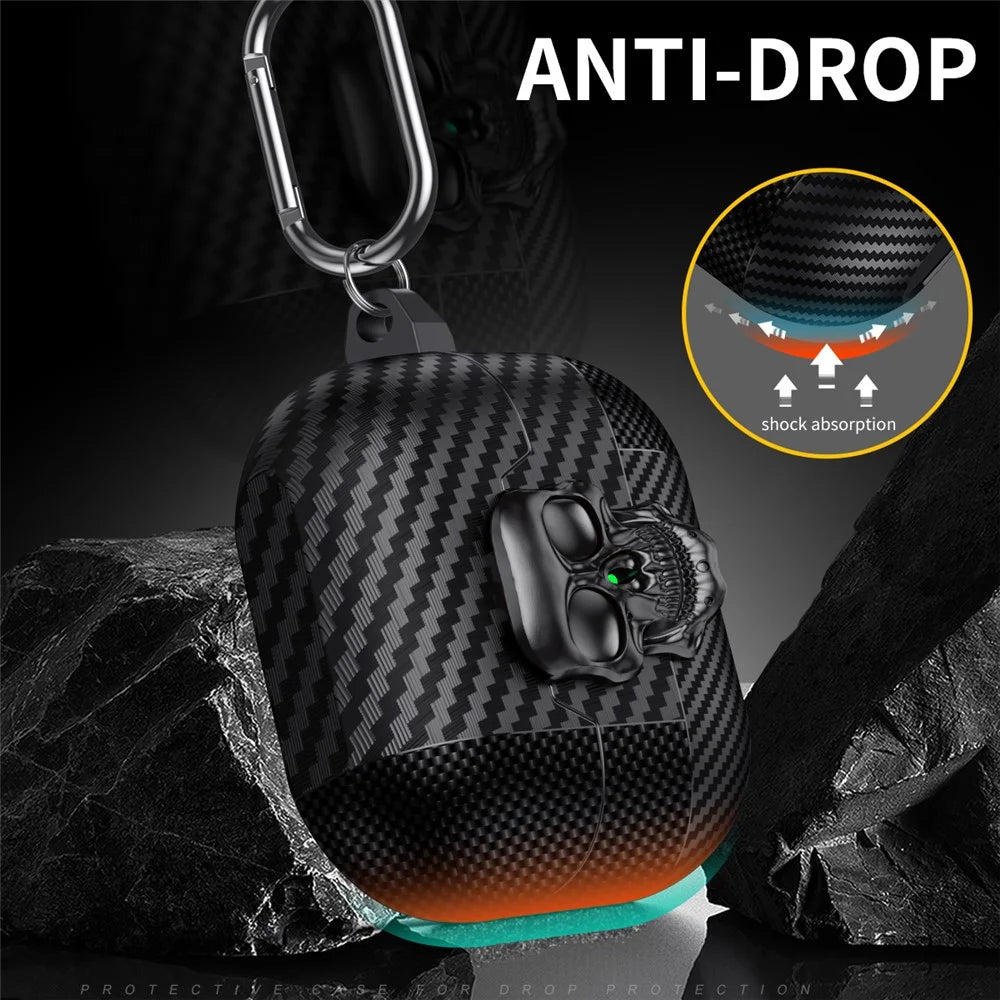 For Samsung Galaxy Buds3 Pro  /  Buds3 Protective Case Skull Design Snap Switch TPU + Metal Earphone Cover with Carabiner - Black - 6