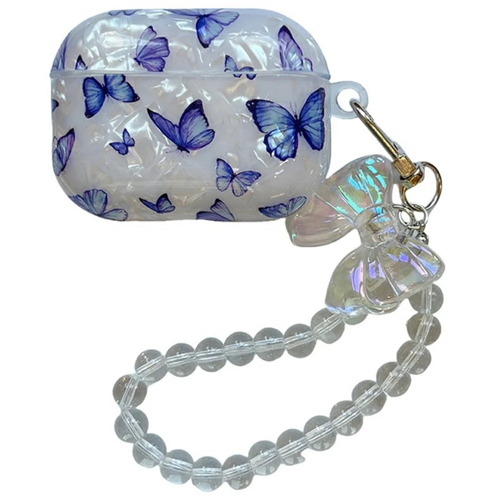 For Apple AirPods Pro Case Shell Texture Butterfly Pattern Protective TPU Cover with Butterfly Bracelet - 1