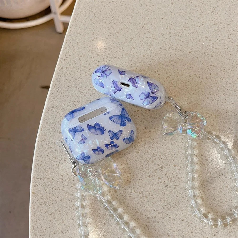 For Apple AirPods Pro Case Shell Texture Butterfly Pattern Protective TPU Cover with Butterfly Bracelet - 3