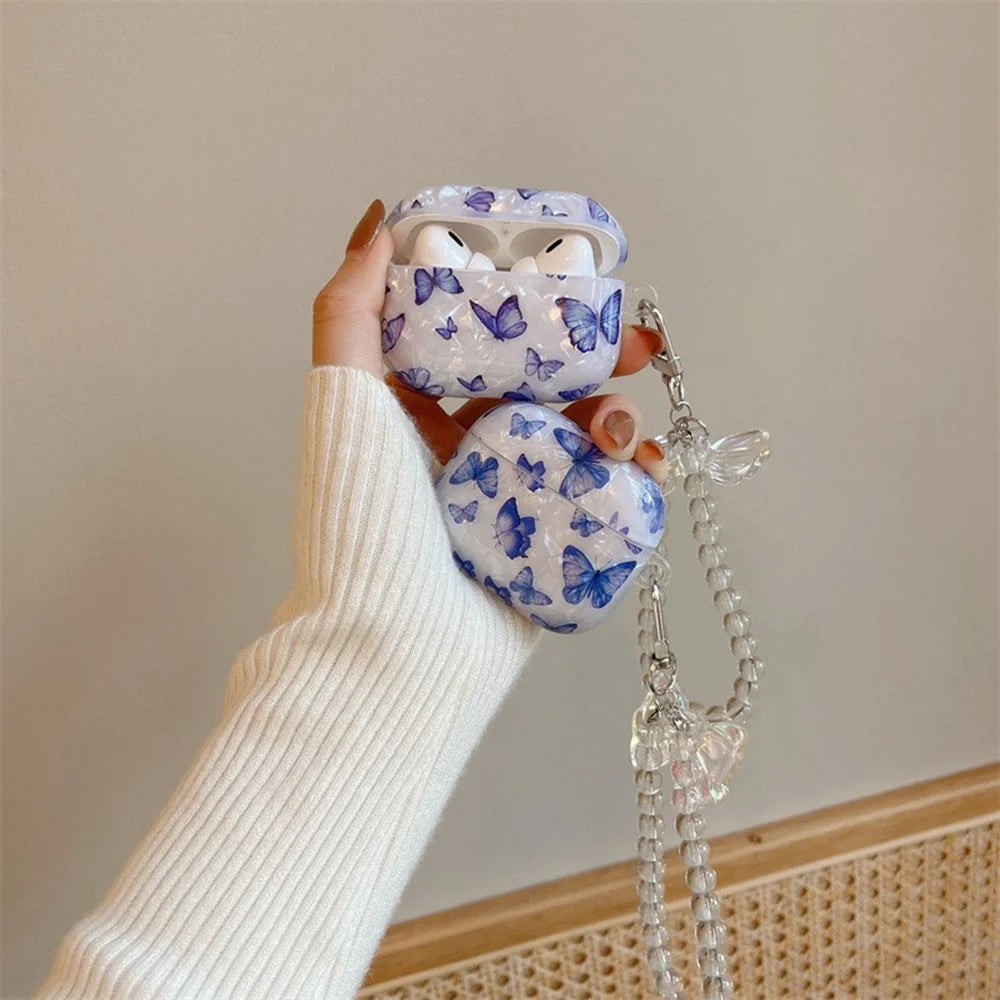 For Apple AirPods Pro Case Shell Texture Butterfly Pattern Protective TPU Cover with Butterfly Bracelet - 5