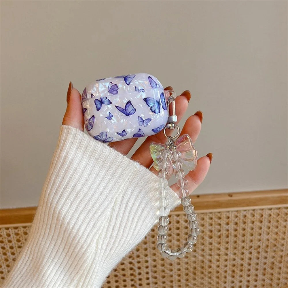 For Apple AirPods Pro Case Shell Texture Butterfly Pattern Protective TPU Cover with Butterfly Bracelet - 7