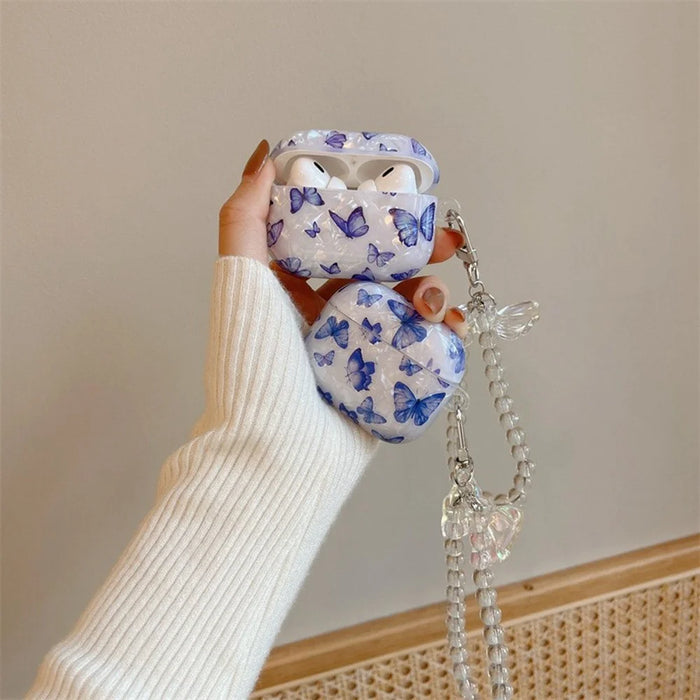 For AirPods Pro 2 Case Shell Texture Butterfly Pattern Protective TPU Cover with Butterfly Bracelet - 4
