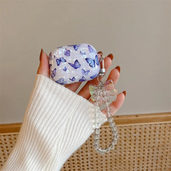 For AirPods Pro 2 Case Shell Texture Butterfly Pattern Protective TPU Cover with Butterfly Bracelet - 6