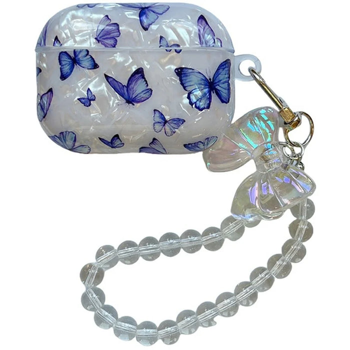 For Apple AirPods 3 Case Shell Texture Butterfly Pattern Protective TPU Cover with Butterfly Bracelet - 1