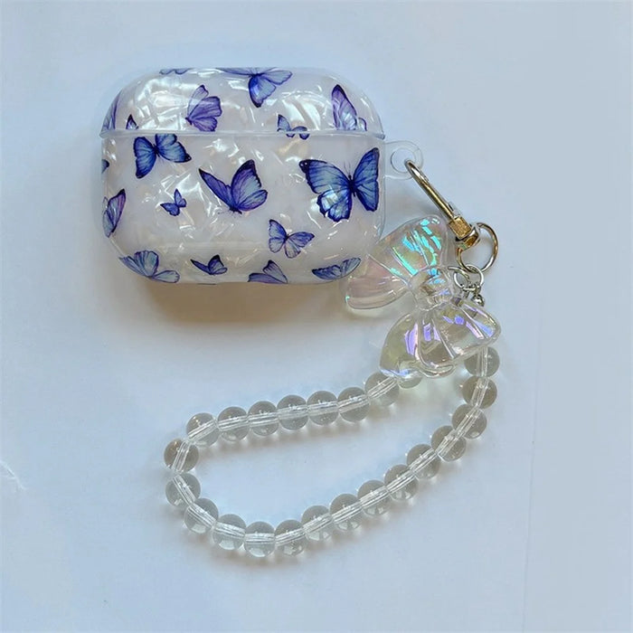 For Apple AirPods 3 Case Shell Texture Butterfly Pattern Protective TPU Cover with Butterfly Bracelet - 5