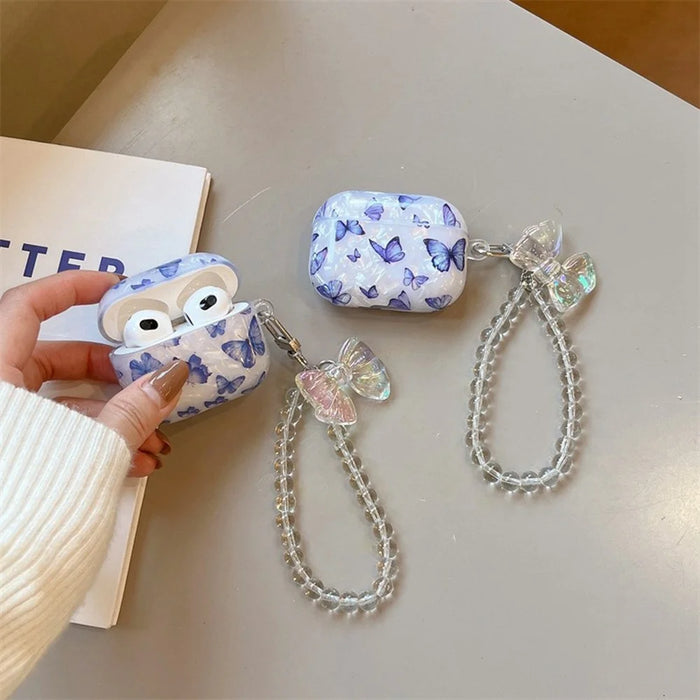 For AirPods 4 Case Shell Texture Butterfly Pattern Protective TPU Cover with Butterfly Bracelet - 4