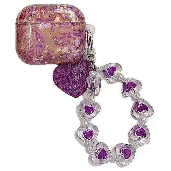 For AirPods Pro Protective Case with Love Chain Deep Purple Pattern Soft TPU Cover Shell Texture - 1